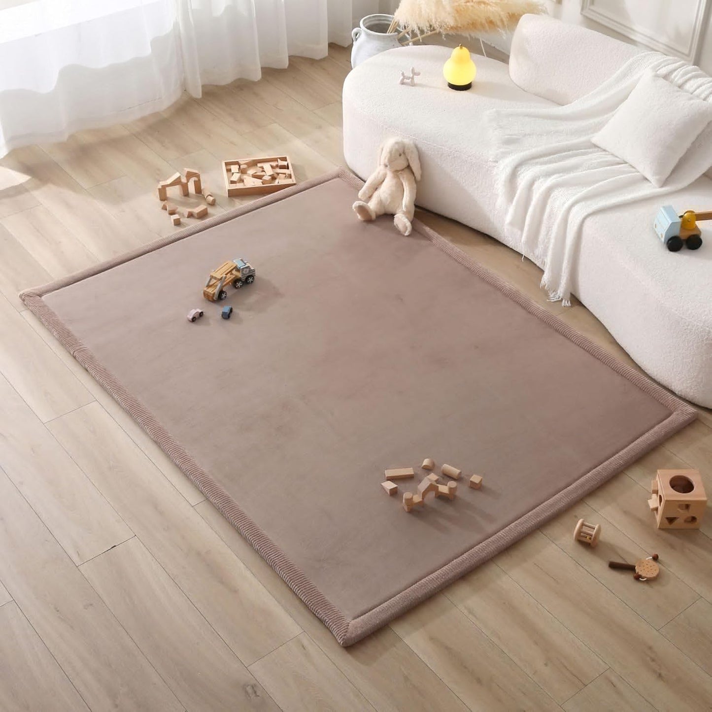 Hakuna Matte CloudSoft Mat for Floor 60" x 80" Beige – Coral Velvet Memory Foam Rug – Non-Slip, Water-Resistant