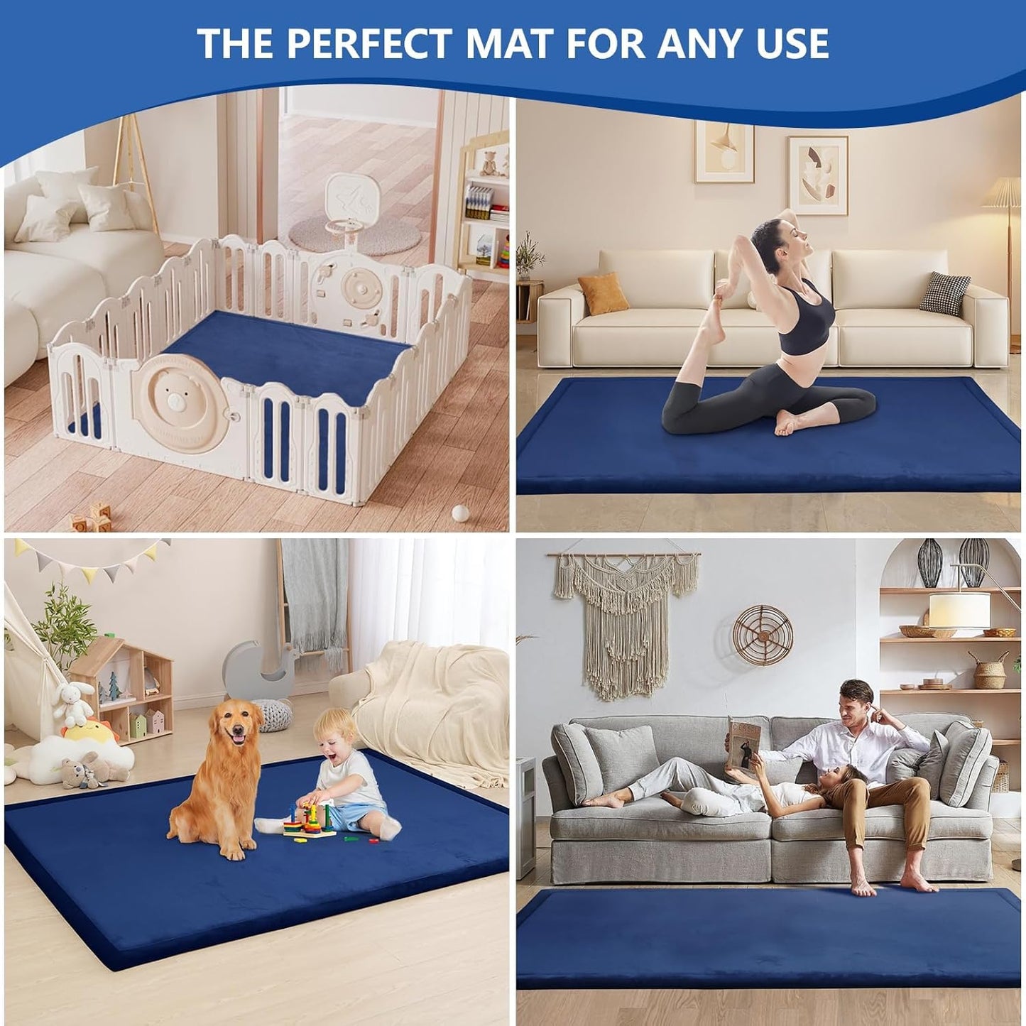 Baby Play Mat for Floor,1.3" Thick Memory Foam Tummy Time Mat,Soft Coral Velvet Nursery Rug,Large Non Slip for Crawling,Toddlers,Infants,Kids,Yoga & Tatami Style for Living Room(Dark Gray)