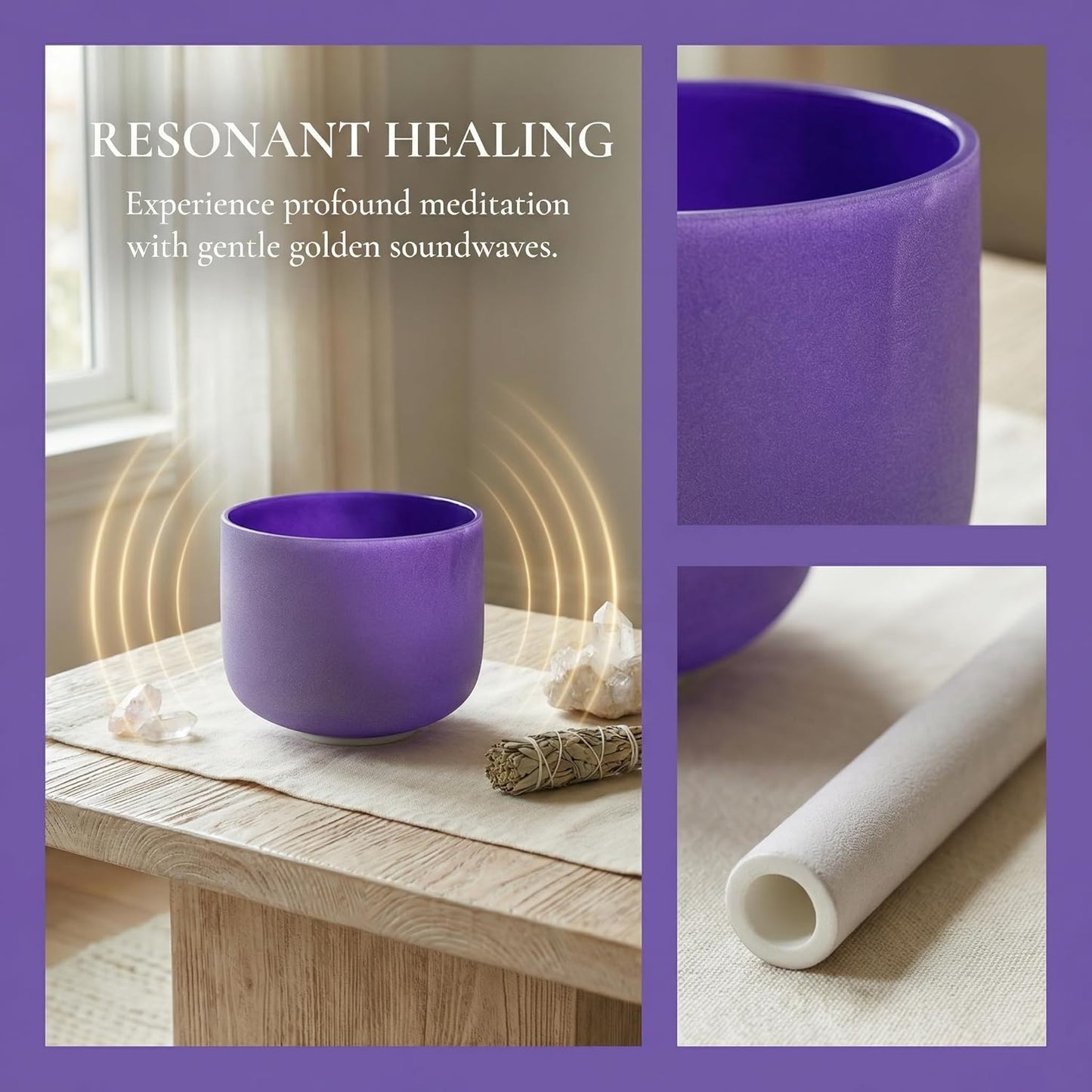 ALIOTH 7" B Note Crystal Singing Bowl Crown Chakra with Suede Mallet for Meditation, Yoga, Chakra Healing & Sound Therapy