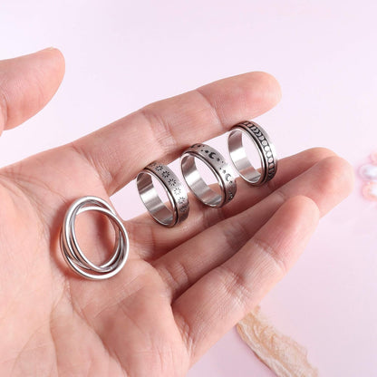 FUNRUN JEWELRY Stainless Steel Fidget Anxiety Ring for Women Men Fidget Spinner Rings Moon Star Celtic Stress Relieving Spinning Ring Wedding Band Rings Set,4-6Pcs