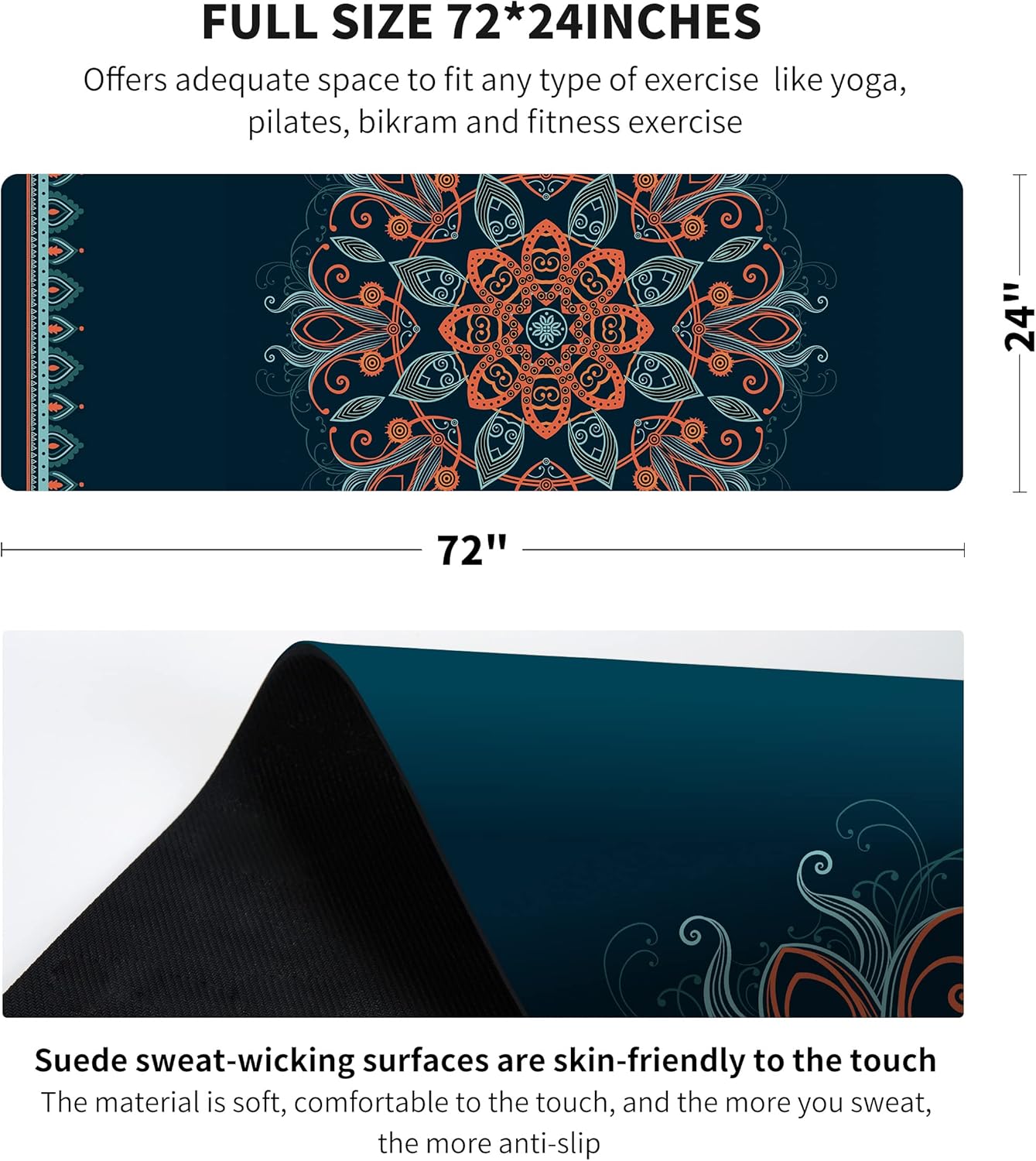 nuveti Printed Travel Yoga Mat-1/16 Inch Thick Non Slip Fitness Workout Mat with Carrying Bag, Foldable Lightweight Suede & Natural Rubber Yoga Mat for Yoga Pilates and Fitness 72" L x 24" W x 1.5mm