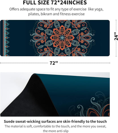 nuveti Printed Travel Yoga Mat-1/16 Inch Thick Non Slip Fitness Workout Mat with Carrying Bag, Foldable Lightweight Suede & Natural Rubber Yoga Mat for Yoga Pilates and Fitness 72" L x 24" W x 1.5mm