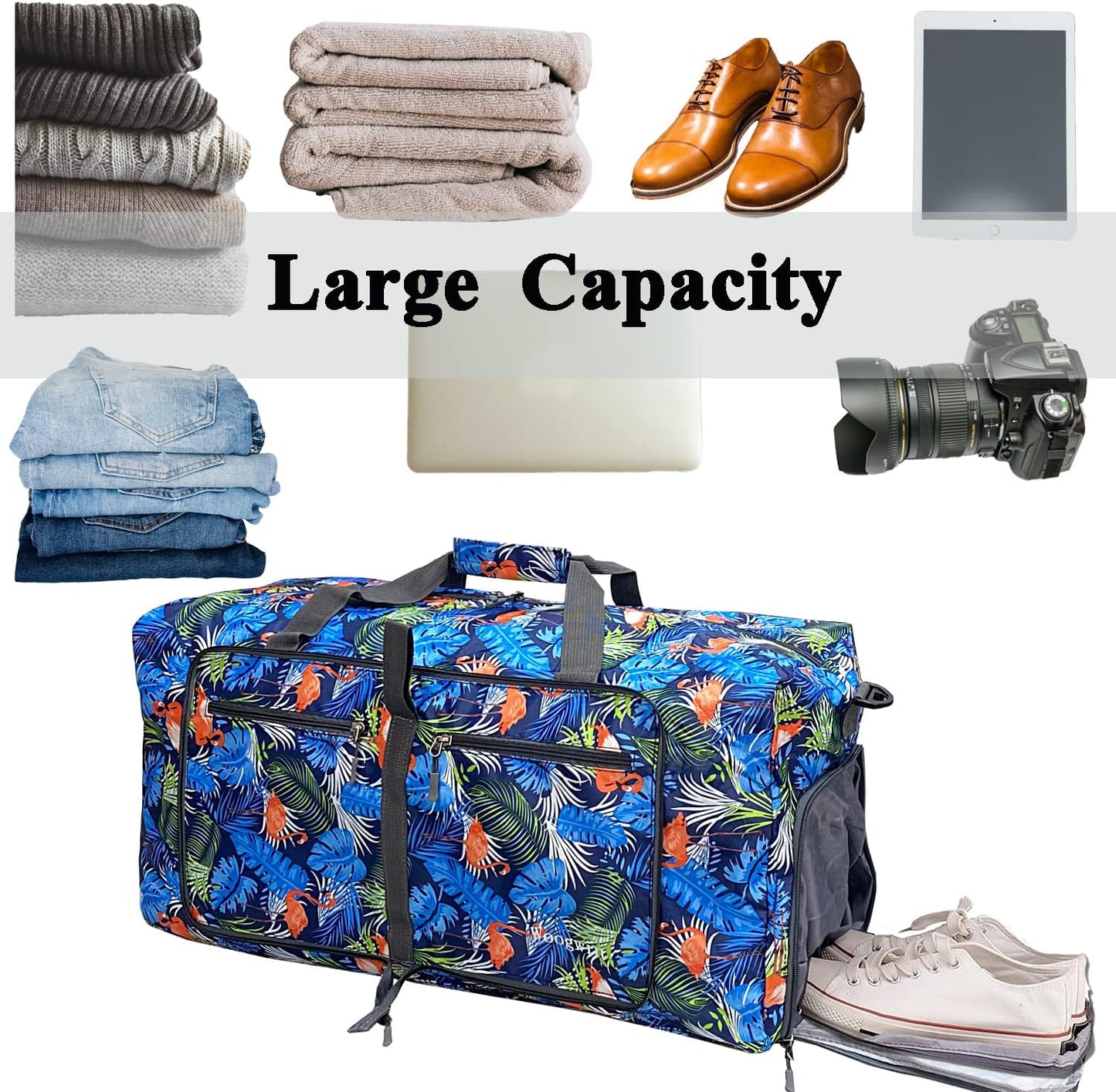 Woogwin Travel Duffel Bag Large Foldable Waterproof Overnight Bag for Beach Swim Bags Pool Sports Gym