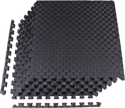 BalanceFrom Puzzle Exercise Mat 1" Thick, EVA Interlocking Foam Floor Tiles for Home Gym, Mat for Home Workout Equipment, Floor Padding for Kids, Black, 24 in x 24 in x 1 in, 24 Sq Ft - 6 Tiles