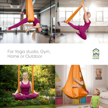 AyuHome Aerial Silks Kit for Home - Premium Yoga Swing for Kids and Adults with 660 lbs Capacity - Versatile Aerial Yoga Hammock for Gymnastics Training