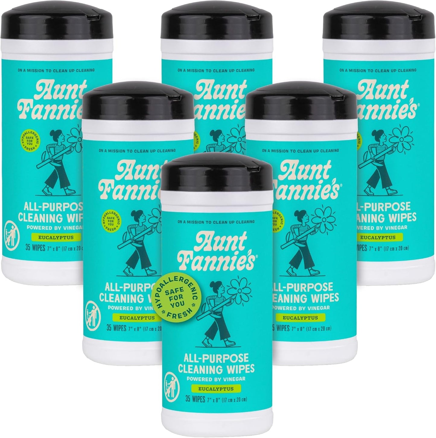 Aunt Fannie's Natural Cleaning Vinegar Wipes, Multipurpose Surface Cleaner, Eucalyptus Scent, 35 Count (Pack of 1)