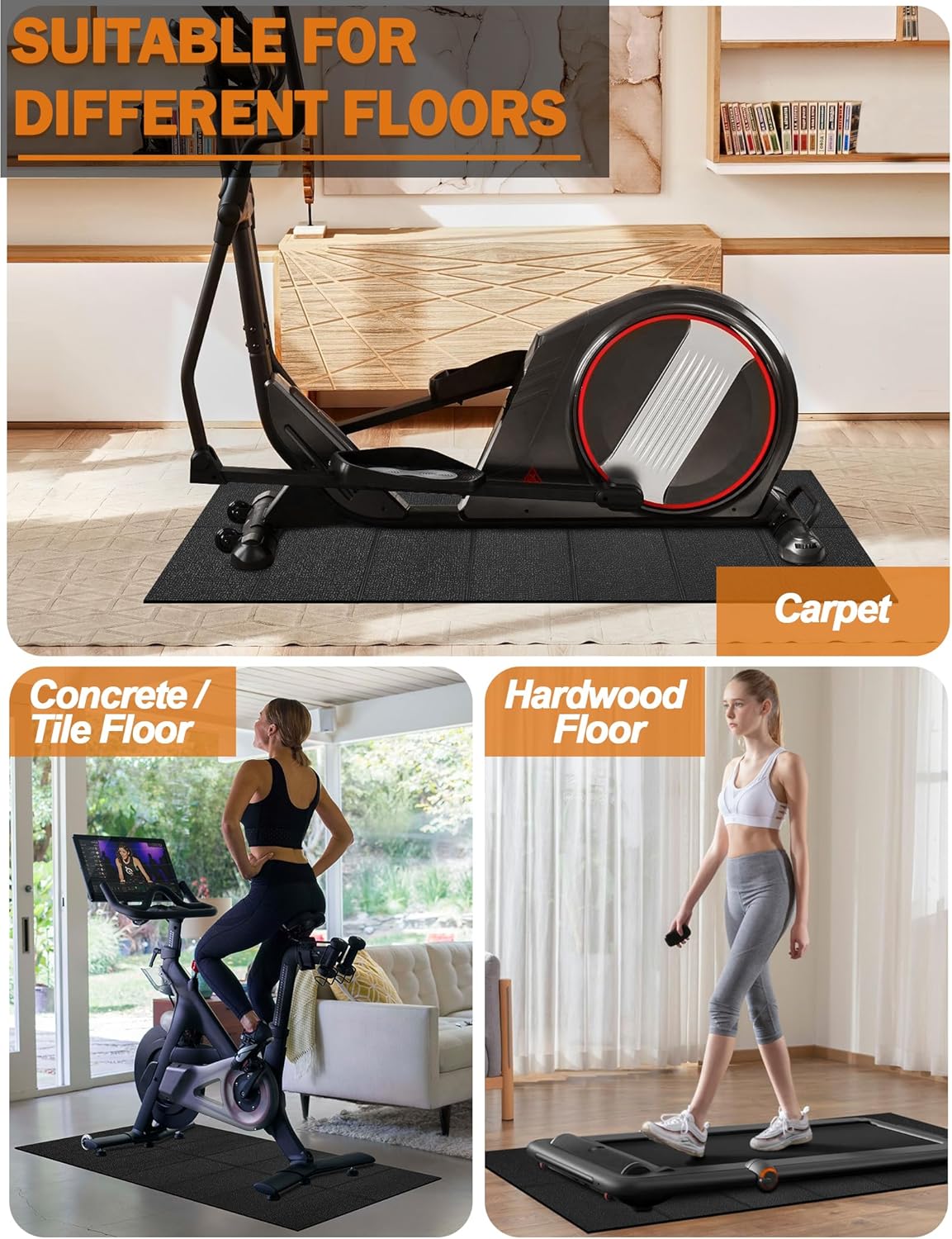 Treadmill Mat,70"x32",6mm Thickness Foldable Exercise Equipment Mat for Carpet Hardwood Floors, Compatible with Walking Pad,Spin Bike,Elliptical Trainer,Rowing Machine
