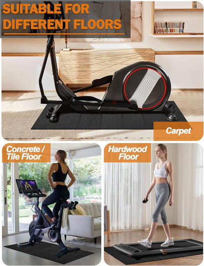 Treadmill Mat,70"x32",6mm Thickness Foldable Exercise Equipment Mat for Carpet Hardwood Floors, Compatible with Walking Pad,Spin Bike,Elliptical Trainer,Rowing Machine