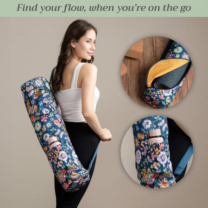 Maison d' Hermine Yoga Mat bag, Cylindrical bag for Woman&Men, yoga mat Bag &Adjustable shoulder straps Yoga Mat Carrier Bag with Drawstring Water Bottle Pocket and zipper pocket Easter Gifts