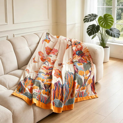 Boho Throw Blanket - 100% Cotton Soft Summer Throw Blanket for Bed, 50"x60" Reversible Breathable Lightweight Blankets, All Seasons Farmhouse Decor Floral Plant Butterfly Throw Quilt