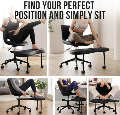 GAOMON Ergonomic Cross Legged Chair with High Lumbar Support, 360° Swivel Meditation Chair with Wheels - Adjustable Height for ADHD Desk & Yoga, PU Leather Yoga Stool for Home, Black