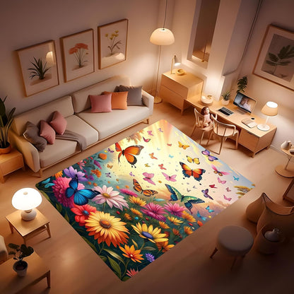 Butterfly Carpet Area Rug - Lovely Butterflies Printed Carpets for Kids Butterfly Theme Living Room Indoor Bedroom Decor Soft Polyester Yoga Mat 2'x3'
