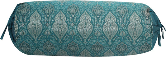 Indian Jacquard Brocade Poly Dupion Silk Bolster Tube Pillow Cover Cylindrical Dark Green Yoga Large Couch Round Cushion Cover Home Decor Damask Throw Cushion Cover 30x15 inch (76x38cm) - 1 Pc.