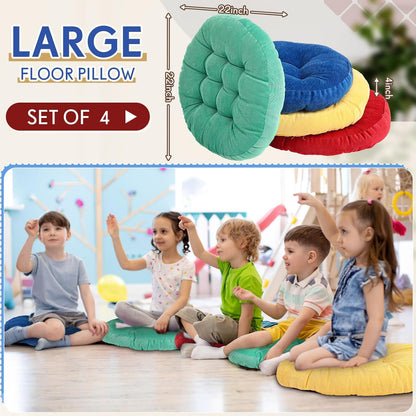 Jerify Floor Pillow Cushions Large Round Square Large Meditation Floor Pillow for Classroom Adult Meditation Picnic Party Seating Learning Daycare School(Square,Mixed Colors,4 Pcs)