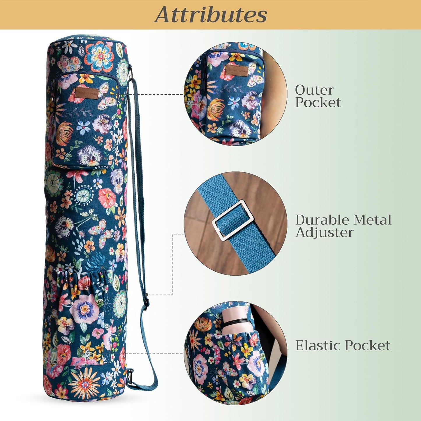 Maison d' Hermine Yoga Mat bag, Cylindrical bag for Woman&Men, yoga mat Bag &Adjustable shoulder straps Yoga Mat Carrier Bag with Drawstring Water Bottle Pocket and zipper pocket Easter Gifts