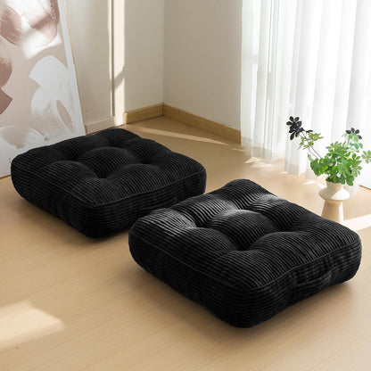 HIGOGOGO Floor Pillow Cushion for Adults, Meditation Cushion Pillow, Large Square Floor Sitting, Tufted Corduroy Cover, for Tatami Living Room or Yoga, 22x22 Inch, Dark Grey