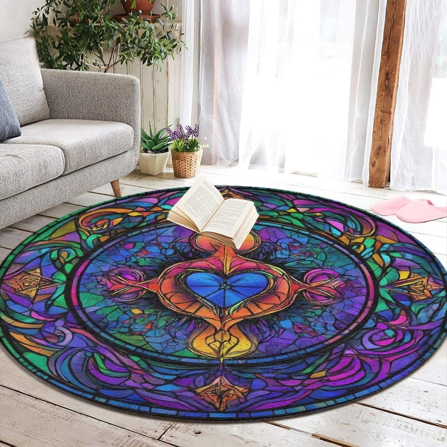 Home Decor Non Slip Kitchen Office Circle Rug, Machine Washable Modern Round Area Rug, Room Sofa Yoga Soft Round Carpet Purple Galaxy Trippy Space Astronaut Art, 36inch