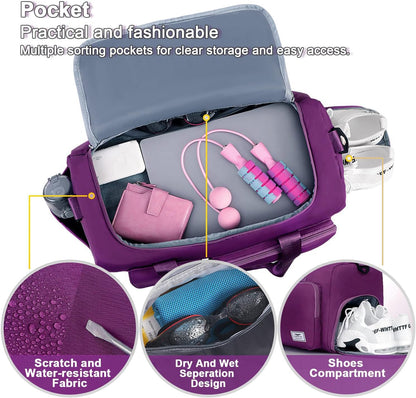FIORETTO Women's Gym Duffle Bag with Shoes Compartment, 30L Capacity, Ideal for Travel, Gym, Sports, Duffel, Weekender