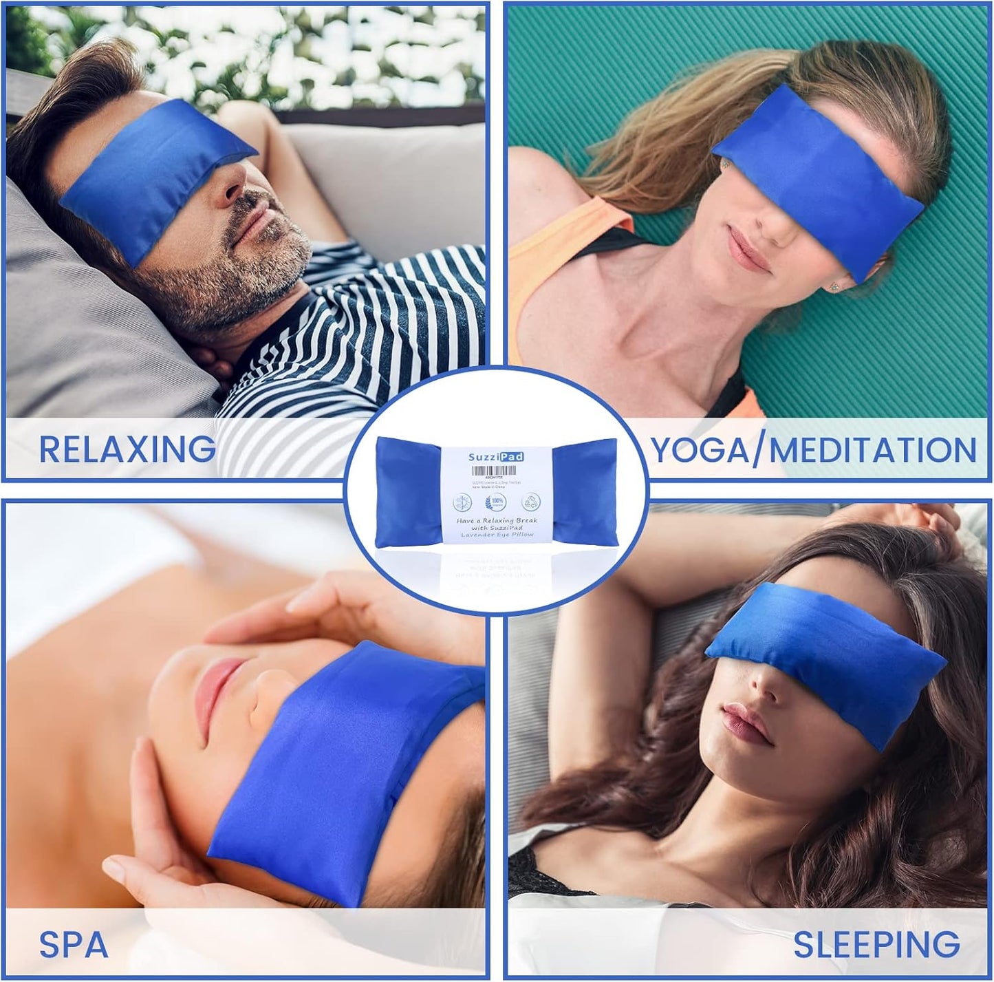 SuzziPad Lavender Eye Pillows for Relaxation with Aromatherapy, Weighted Mask for Sleeping, Hot & Cold Therapy Compress for Dry Eyes, Yoga Meditation Pillow, Purple, 4 Packs