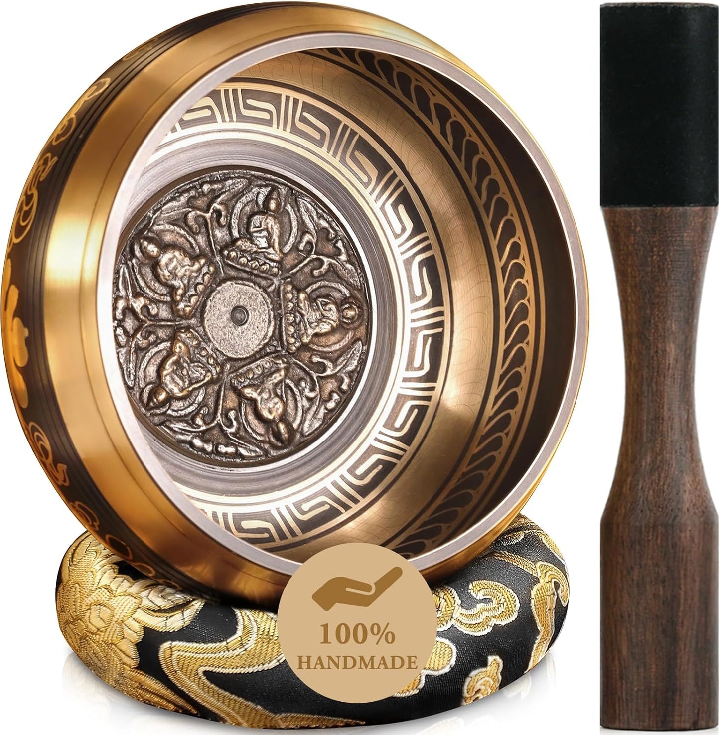 Relaehih Tibetan Singing Bowls Set-Hand-hammered in Nepal Sound Bowl for Meditation, Yoga, Chakra, Meditation Accessories, Stress Relief Tool and Unique Gifts for Women, Men (Yellow, 4 inch)