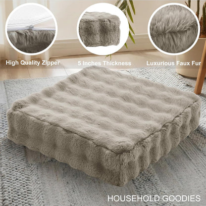 JKMAX 2 Pcs High Density Foam Floor Pillow - Upgraded Large Pillows Seating for Adults - Outdoor Floor Cushion with Soft Tufted Cover - Yoga Pillows for Sitting On Floor - 22 Inch Light Gray