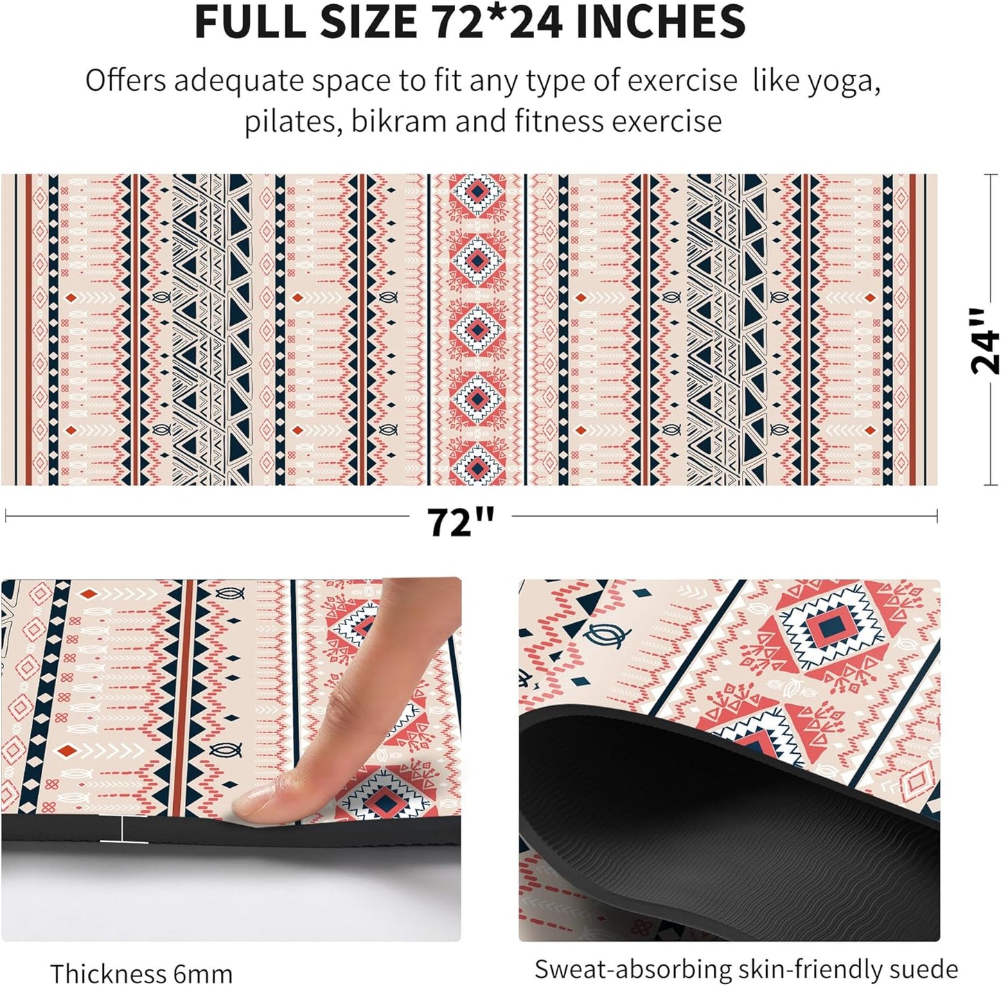 nuveti Yoga Mat Print Extra Thick TPE Non Slip Fitness Exercise Mat with Carrying Bag,72"x24" Extra Thick 6MM Exercise & Workout Mat for Yoga, Pilates Fitness and Floor Exercises - Colors A
