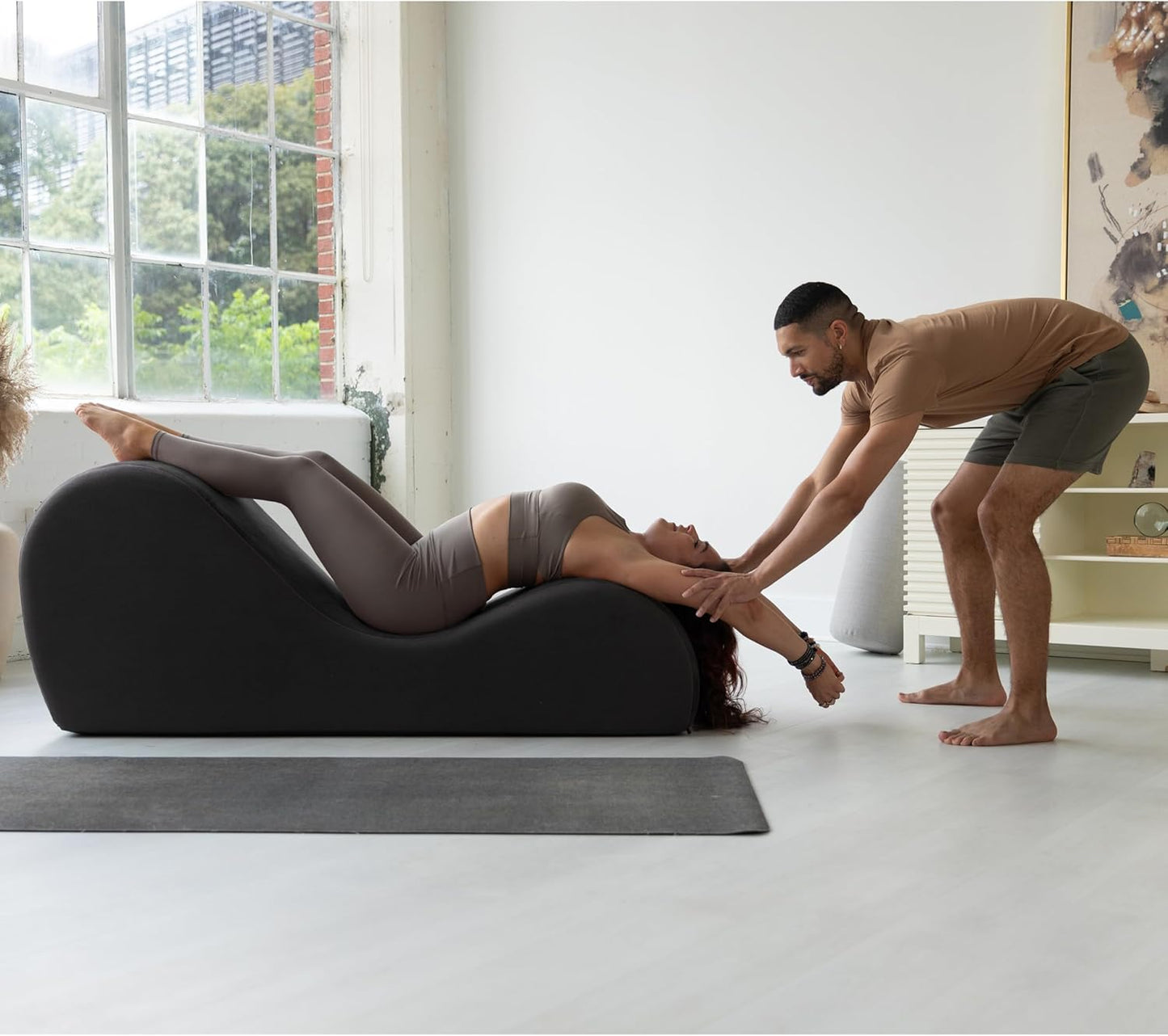 Avana Chakra Yoga Chaise - 2 Adjustable Headrests & Handles with Adjustable Straps, Micro-Velvet/Microloop, Grey & Grey