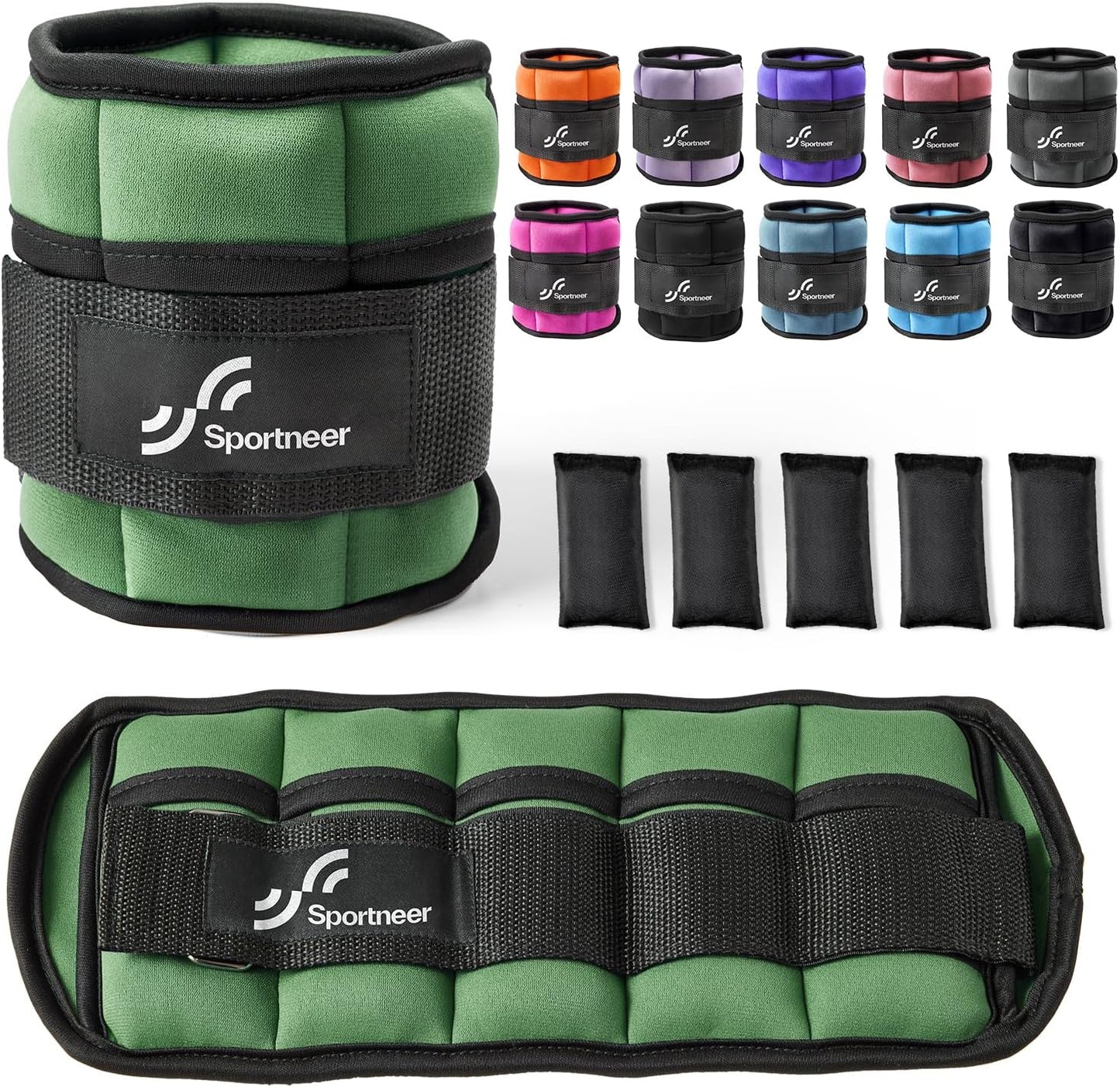 Sportneer Adjustable Ankle Weights Set - 1 Pair (2-10 lbs) Removable Sandbags for Women & Men, Comfortable Neoprene Leg Weights for Walking, Running, Pilates, Yoga, Home Workout & Physical Therapy