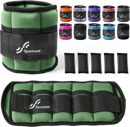 Sportneer Adjustable Ankle Weights Set - 1 Pair (2-10 lbs) Removable Sandbags for Women & Men, Comfortable Neoprene Leg Weights for Walking, Running, Pilates, Yoga, Home Workout & Physical Therapy