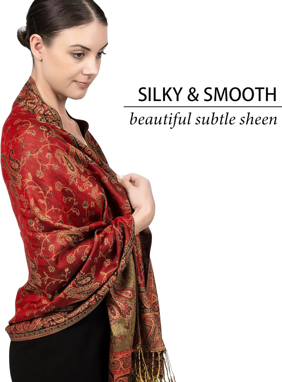 Achillea Reversible Paisley Pashmina Rave Scarf – Exotic Indian Shawls and Wraps for Evening Dresses, Festivals, All Seasons - Colors B