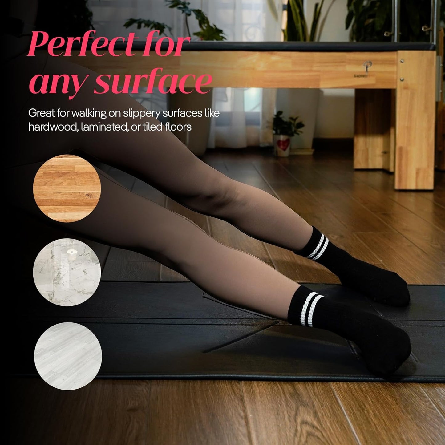 COOLMATE Pilates Socks with Grips for Women, Yoga Socks, Crew Non Slip Women for Barre, Pilates Gifts for Women - Colors B