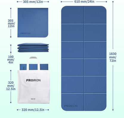 PROIRON Foldable Yoga Mat 0.24"/0.16" for Home Workout & Travel, Non Slip Travel Yoga Mats with Carry Bag, Packable Yoga Mat for Home Gym, Pilates, Fitness,Stretching