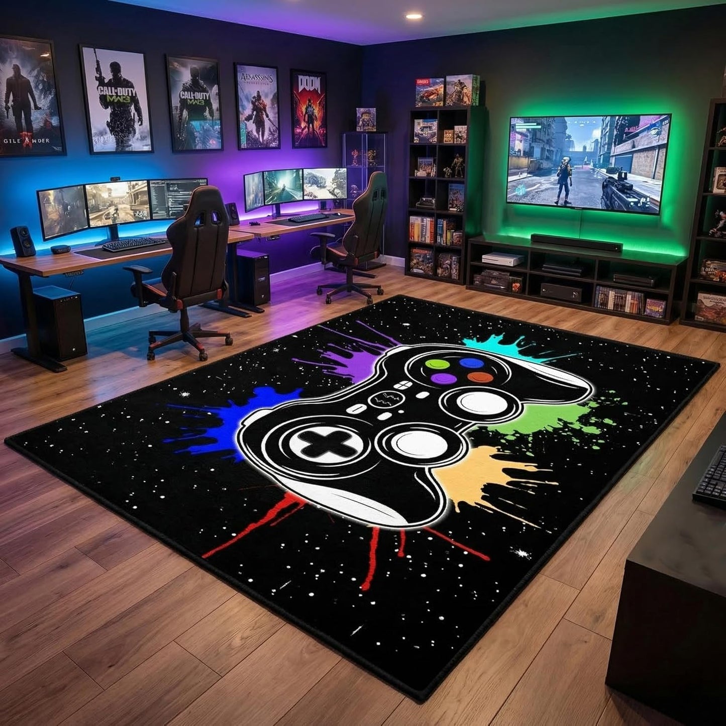 Game Controller Rugs for Bedroom Boys Living Room Gamer Gamepad Red Carpets Floor Mat Player Indoor Mats Gaming Art Design Home Decor Crystal Doormat Yoga Mats 3'x5'