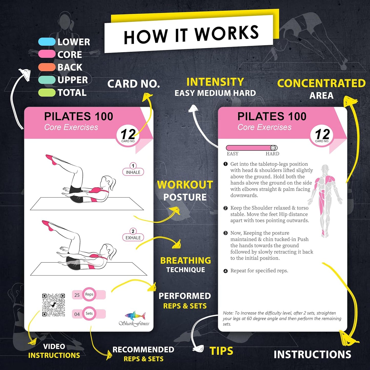 Flexies Pilates Workout Cards - 58 Exercise Cards with Pilates Mat Workout Postures, Video Instructions & Breathing Tips | Free Ring & Dry-Erase Marker to Create at home pilates womens workout planner