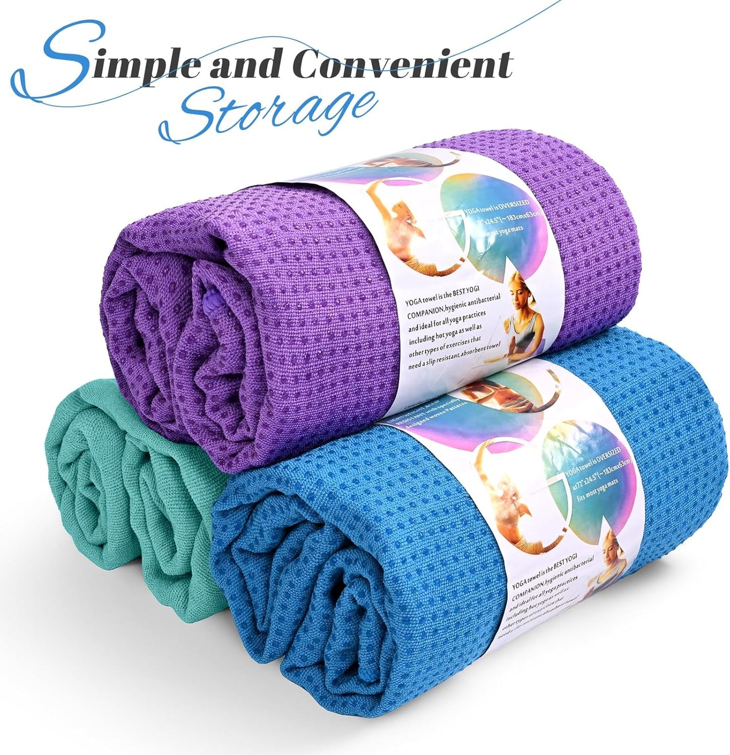 Hot Yoga Towel Non Slip- Microfiber Yoga Mat Towel for Hot Yoga, Pilates and Fitness 72" x 24", Sky Blue