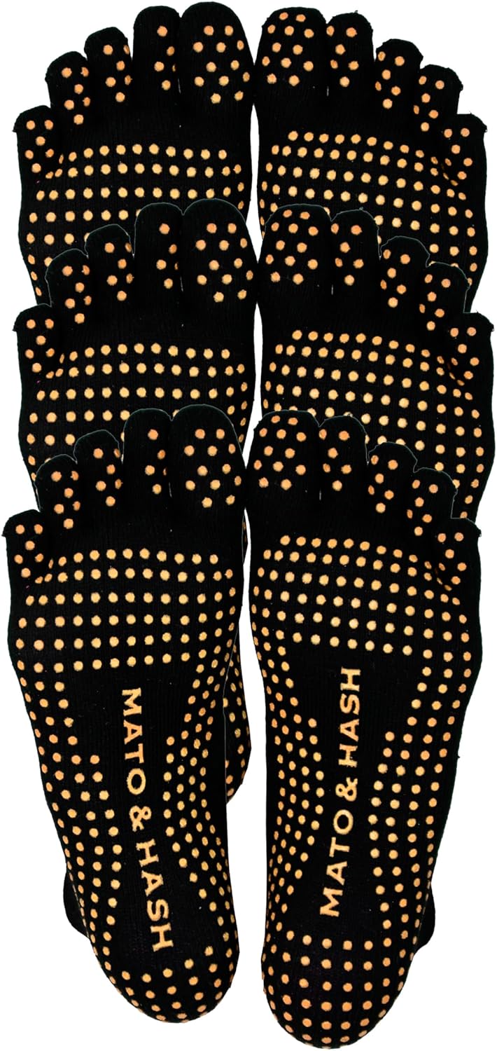 Mato & Hash 5-Toe Exercise Barefoot Feel Yoga Socks With Full Grip