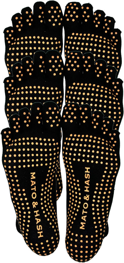 Mato & Hash 5-Toe Exercise Barefoot Feel Yoga Socks With Full Grip