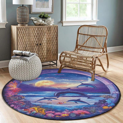 Room Sofa Yoga Soft Round Carpet, Home Decor Non Slip Kitchen Office Circle Rug, Machine Washable Modern Round Area Rug Beach Turtles, 60inch