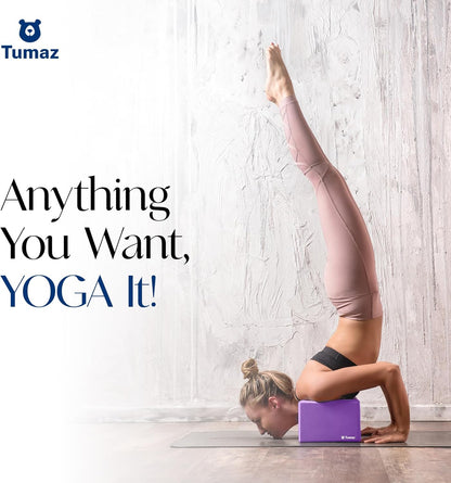 Tumaz Non-Slip Yoga Blocks 2-Pack - High Density/Lightweight EVA Foam & Natural Cork for Stability, Premium Set with E-Book Included