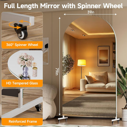 Hasipu 71" x 28" Arched Rolling Home Gym Mirror with Wheels, 360° Swivel Body Mirror with HD Tempered Glass, Large Floor Mirror for Yoga Room, Dance Studio, Bedroom & Home Gym
