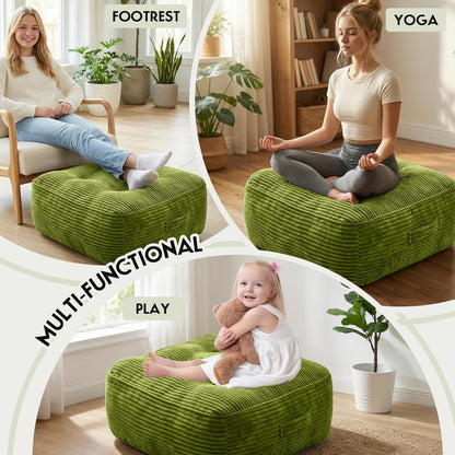 11" Thick Washable Floor Pillow for Adults, Yoga & Meditation Cushion with Handle, Square Large Pillows Seating with Removable Tufted Corduroy Cover for Tatami Living Room Board Games, Blind Shape