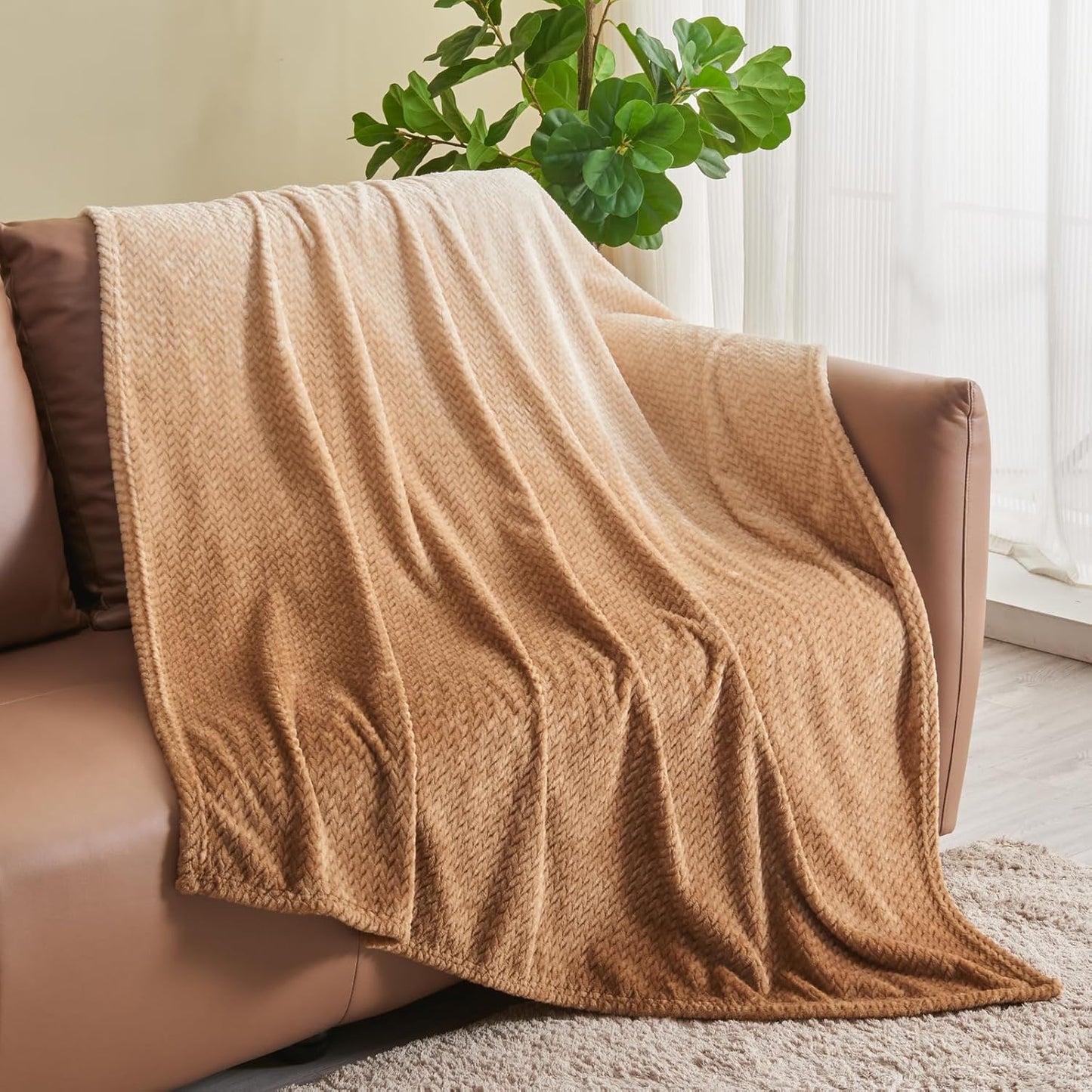 NEWCOSPLAY Super Soft Throw Blanket Light Purple Premium Silky Flannel Fleece Leaves Pattern Lightweight Bed Blanket All Season Use (Light Purple, Throw(50"x60")) - Colors A