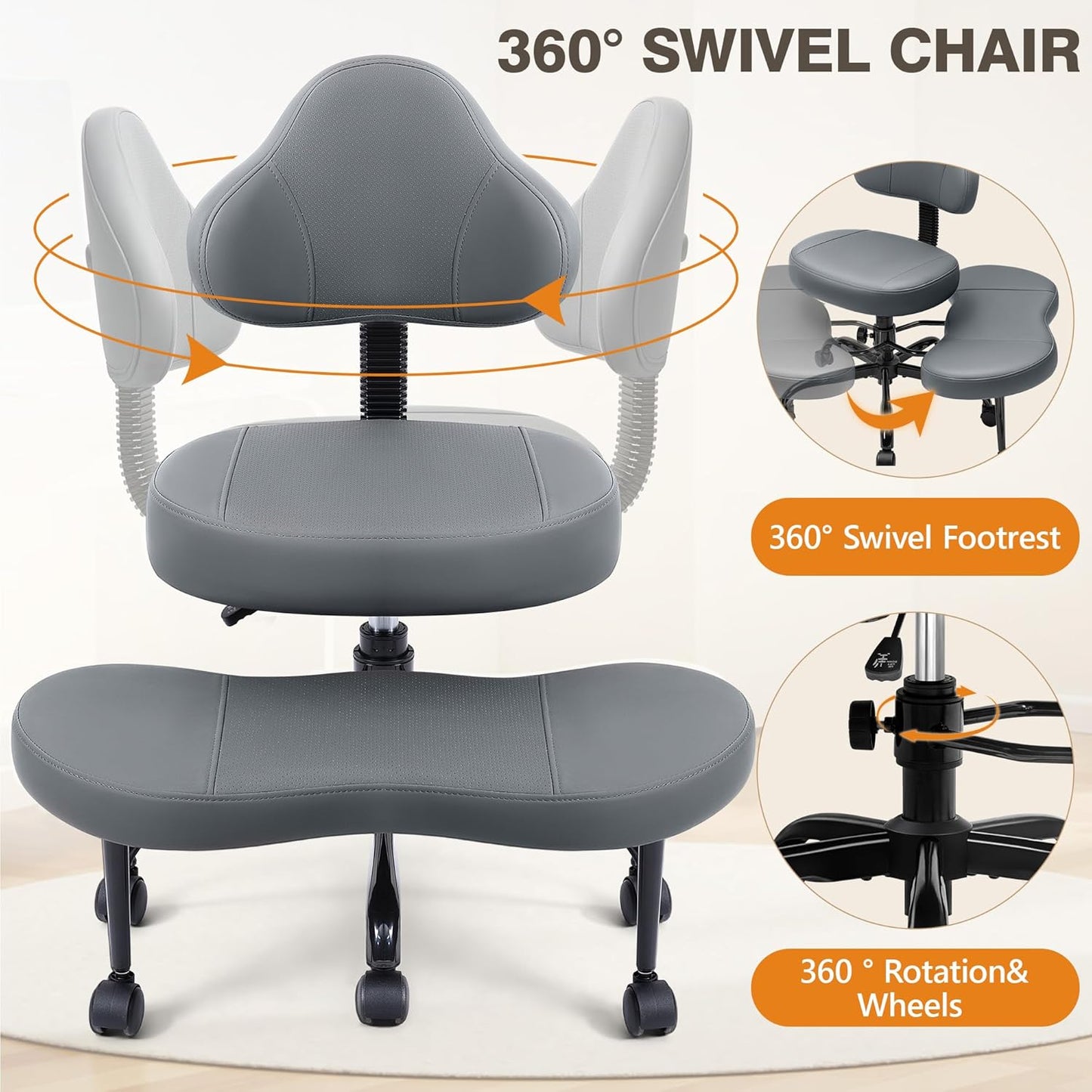 AtHope Cross Legged Office Chair, Criss Cross Desk Chair ADHD Meditation Kneeling Yoga Seat with Adjustable Height, Lumbar Support, Wider Footrest and Wheels (Black)