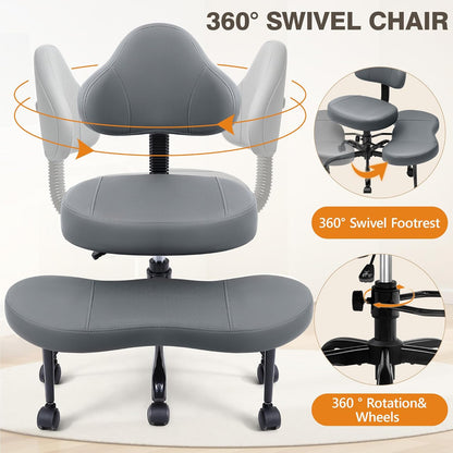 AtHope Cross Legged Office Chair, Criss Cross Desk Chair ADHD Meditation Kneeling Yoga Seat with Adjustable Height, Lumbar Support, Wider Footrest and Wheels (Black)