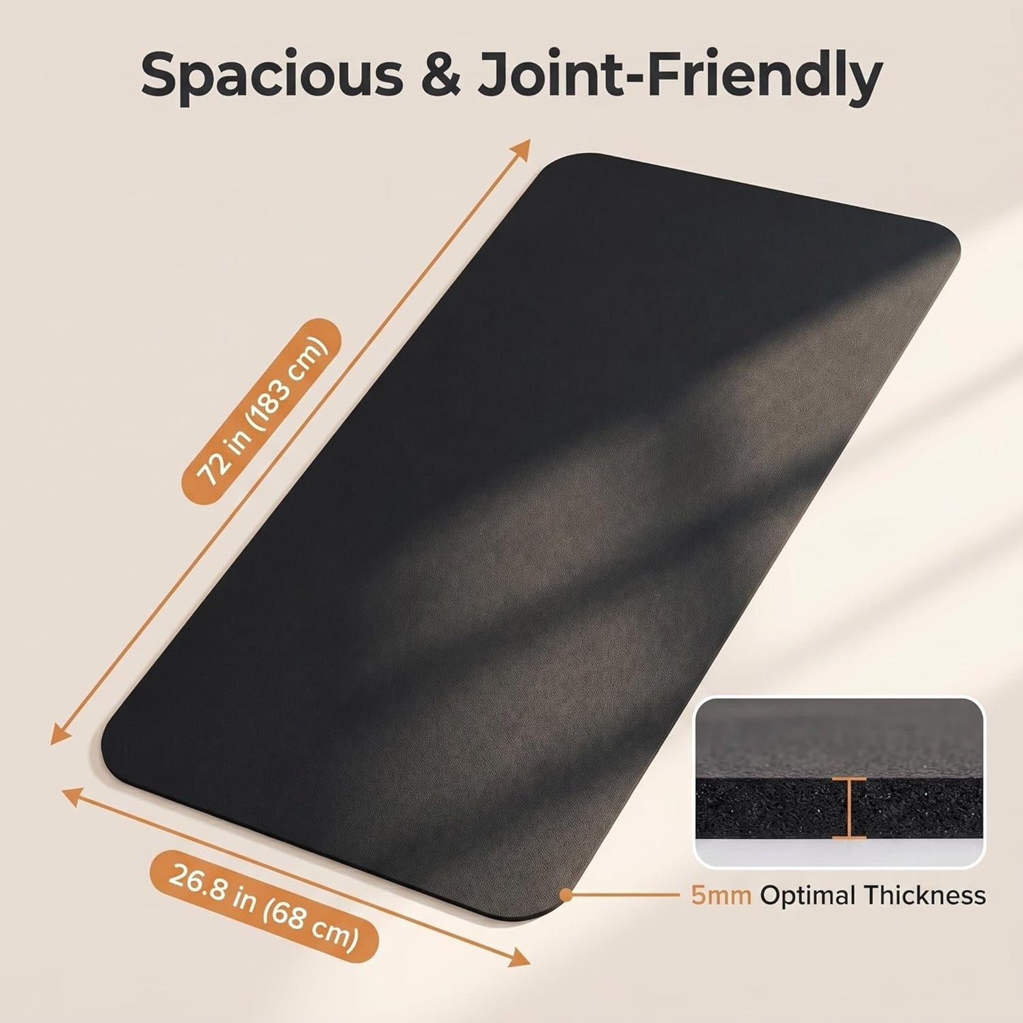 Grip Yoga Mat 5mm Non-Slip PU Natural Rubber Surface, Premium Fitness Mat for Hot Yoga, Pilates, for Women and Men