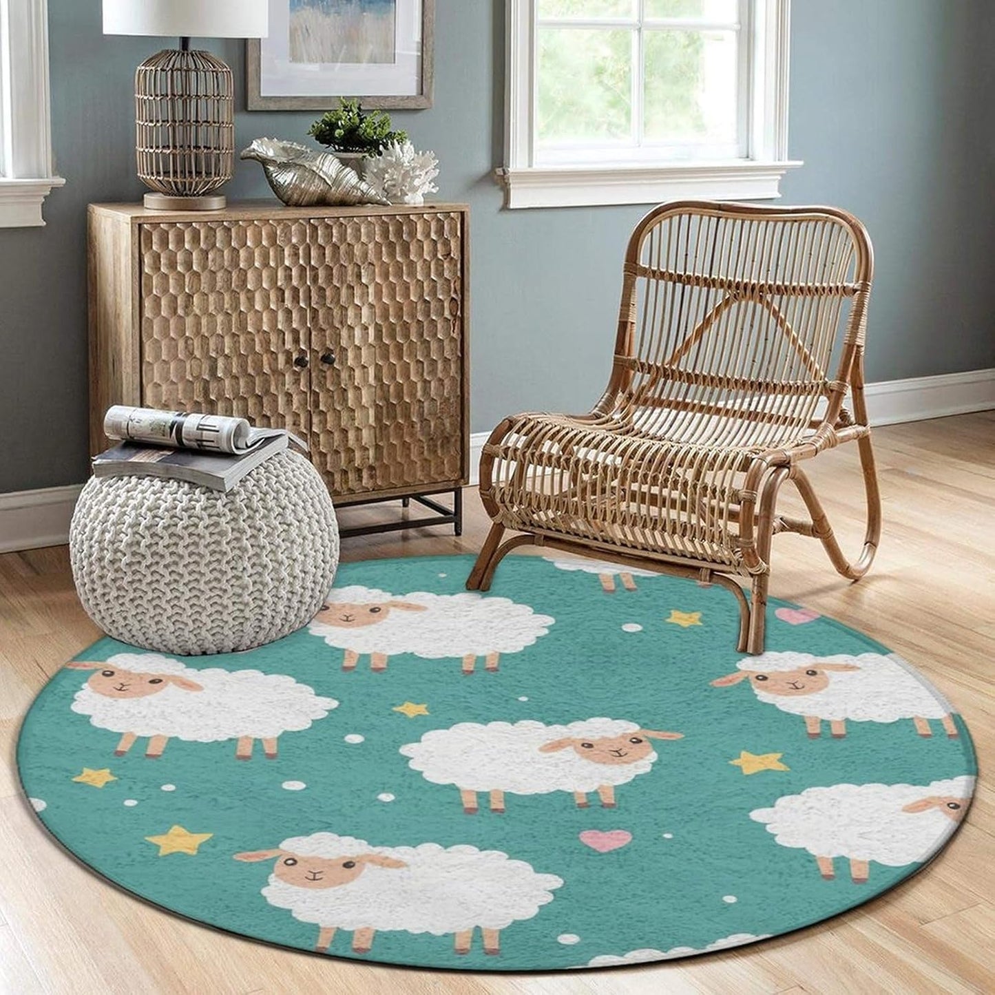 Large Home Decor Mat, Soft Round Yoga Carpet, Non Slip Machine Washable Home Office Circle Rug Gothic Witchy Sun Moon Mushroom Moth