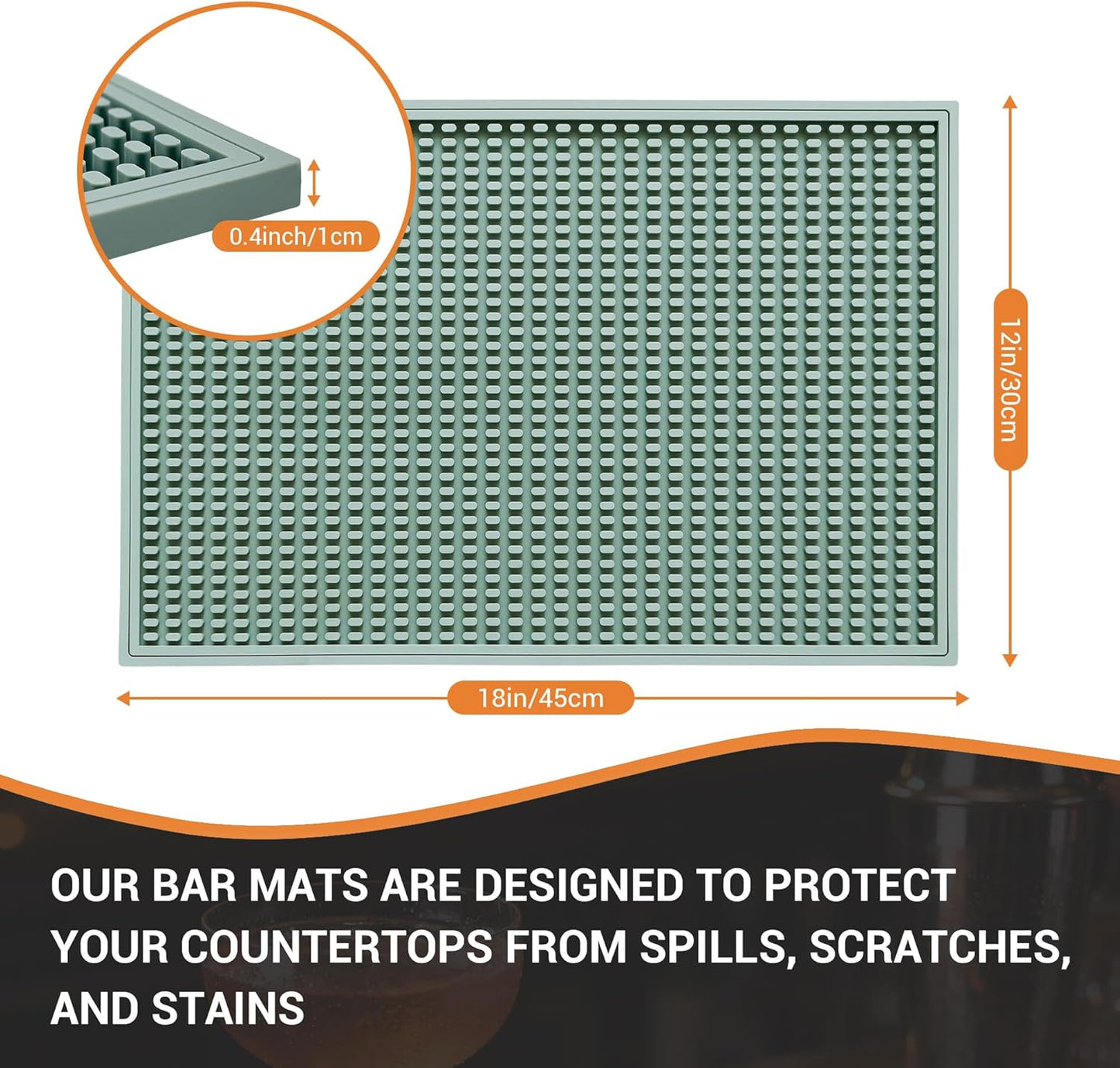 ZJWZLG Bar Mat 18"X12"(2 Pcs) Non-Slip Rubber Bar Mat, Spill Proof & Design,Easy to Clean Textured Surface forHome Bar,Coffee Station, Bartending - Protects Countertops & Glassware(Green).