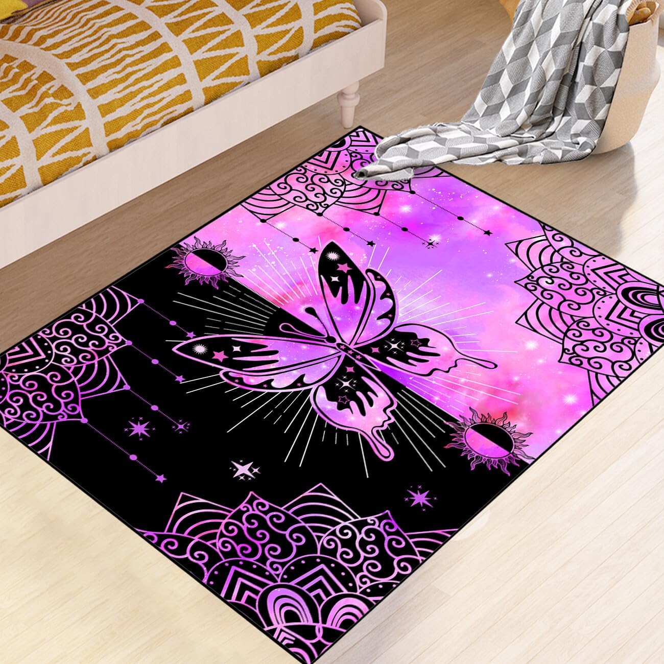 Black Girl Area Rug for Bedroom African Black Girls Floor Rugs for Living Room Playroom Cartoon Art Home Decor Soft Yoga Mats for Women Afro Purple 47" x 31" (2.7 x 3 Feet)