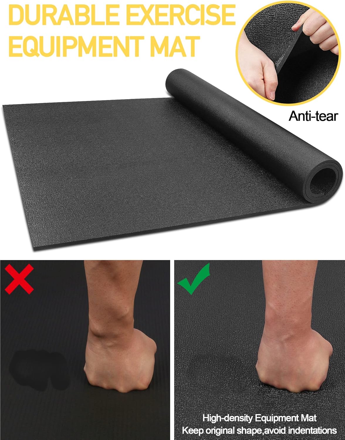 Treadmill Mat,70"x32",6mm Thickness Foldable Exercise Equipment Mat for Carpet Hardwood Floors, Compatible with Walking Pad,Spin Bike,Elliptical Trainer,Rowing Machine