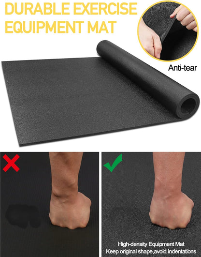 Treadmill Mat,70"x32",6mm Thickness Foldable Exercise Equipment Mat for Carpet Hardwood Floors, Compatible with Walking Pad,Spin Bike,Elliptical Trainer,Rowing Machine